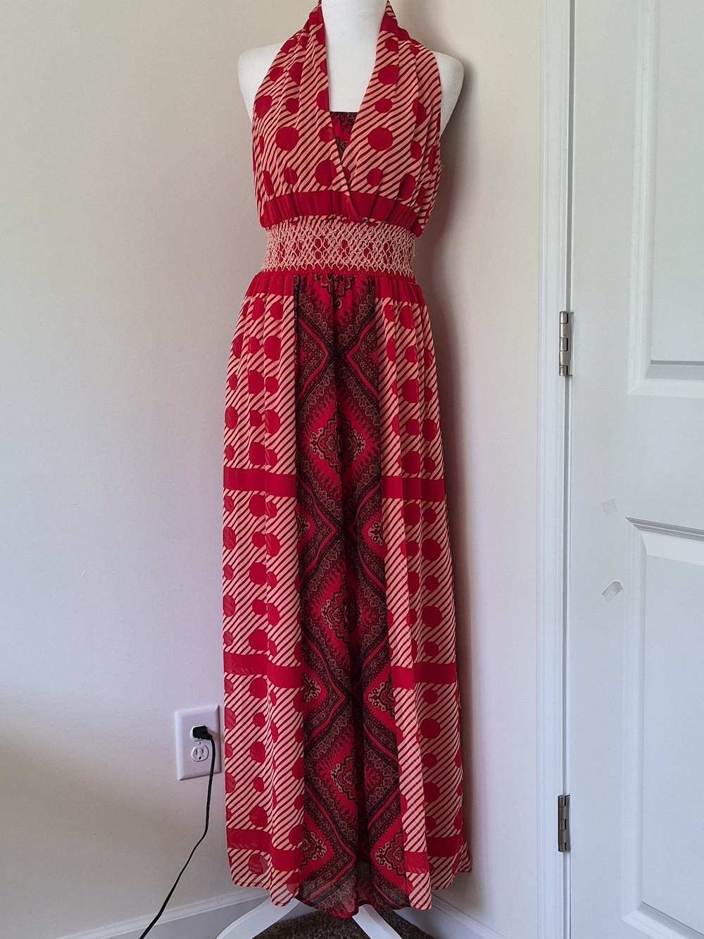 Cato Red Patterned Halter Maxi Dress - Women Size S